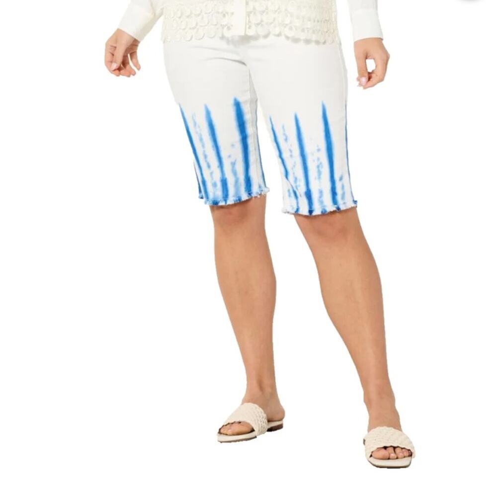 DG2 Diane Gilman Classic‎ Stretch Dip Dye Bermuda Shorts White Blue 24PW NWT
